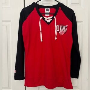NHL Red and Black Lace-Up Sweater with Hoodie